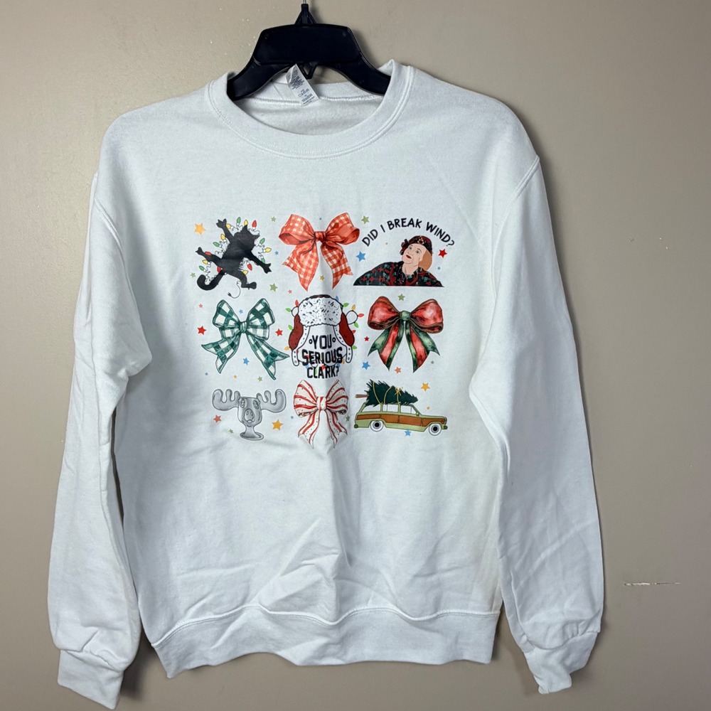 Jerzees Unisex Christmas Vacation Sweatshirt S White Graphic Holiday Pullover
